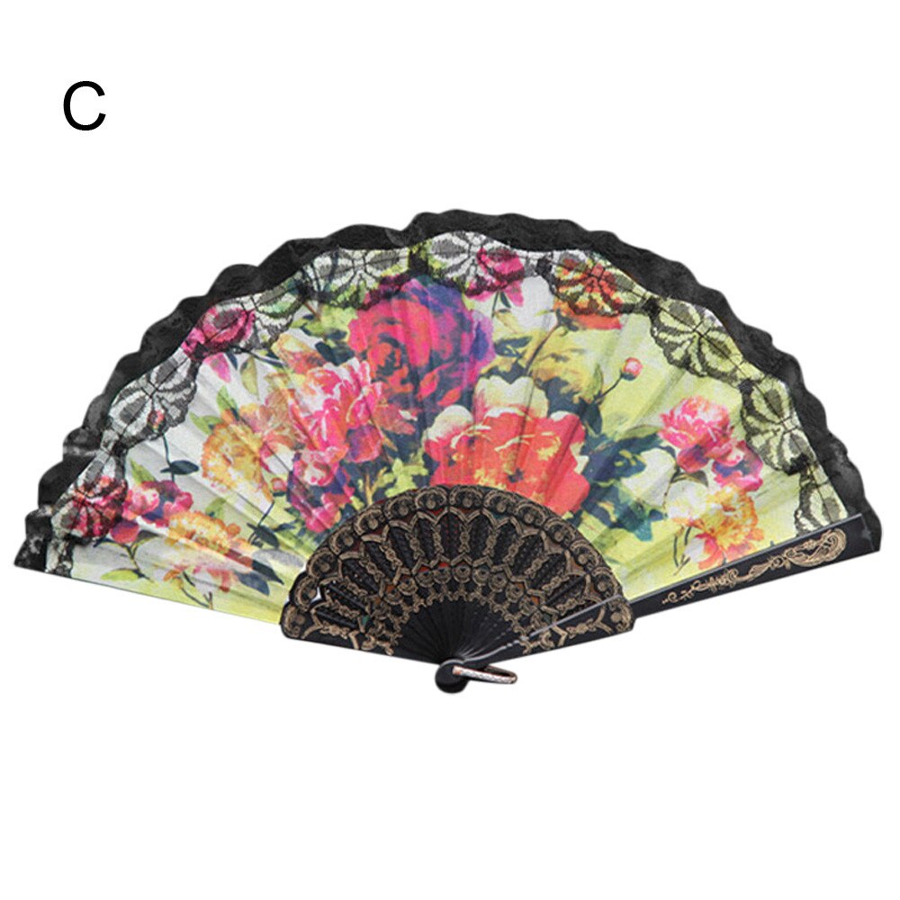 Chinese Stijl Kant Hand Held Folding Fan Dance Party Wedding Decor: C