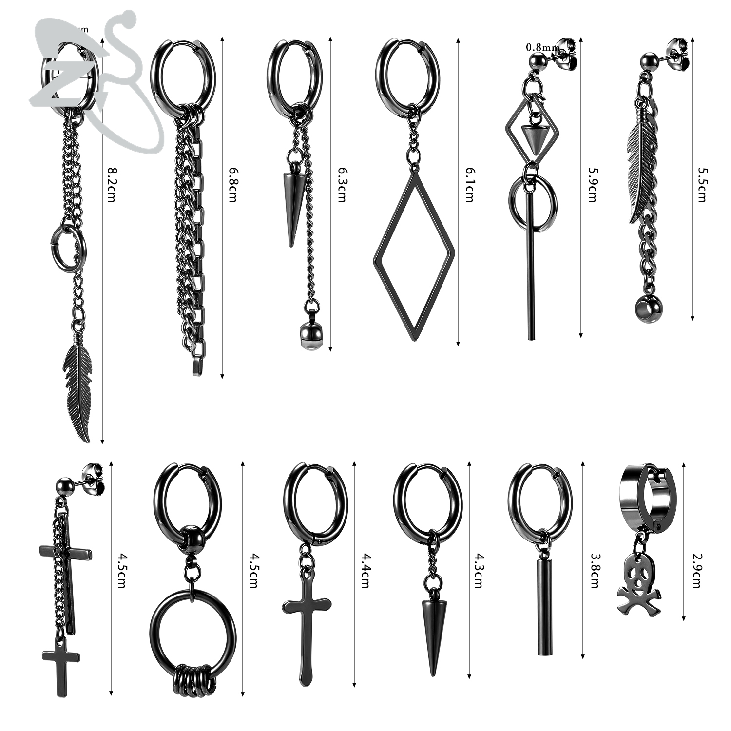 Zs 5-16 Stks/partij Punk Rock Kruis Oorbellen Set Voor Mannen Vrouwen Rvs Hoop Earring Gothic Hip hop Cirkel Ronde Oorbel: style5