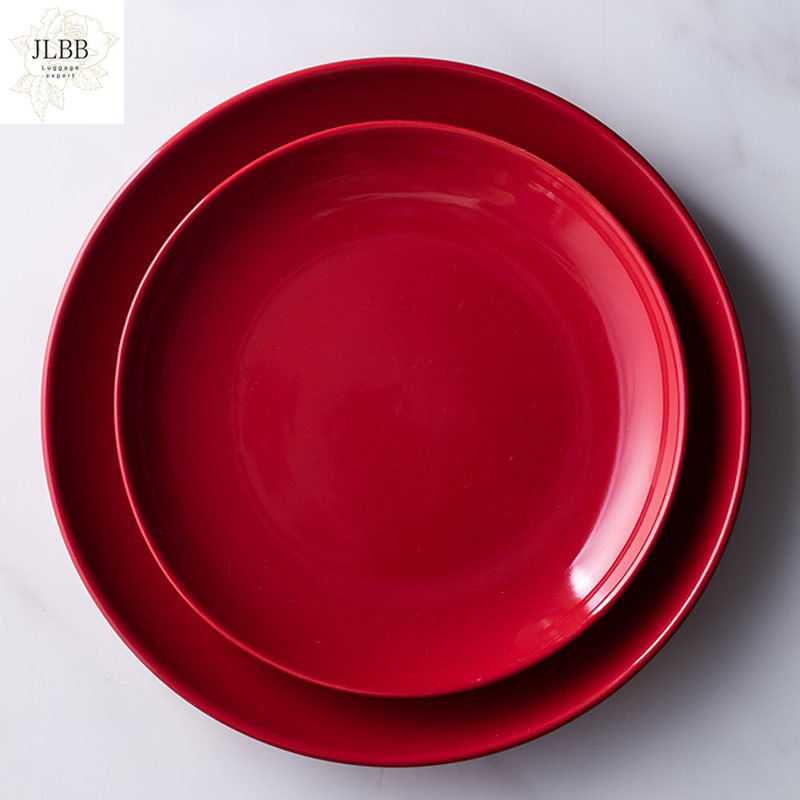 Red Glazed Ceramic Dinner Plates Modern Dinnerware Kitchen Home Festival Wedding Decor Round Serving Dishes Salad Soup Rice Bowl