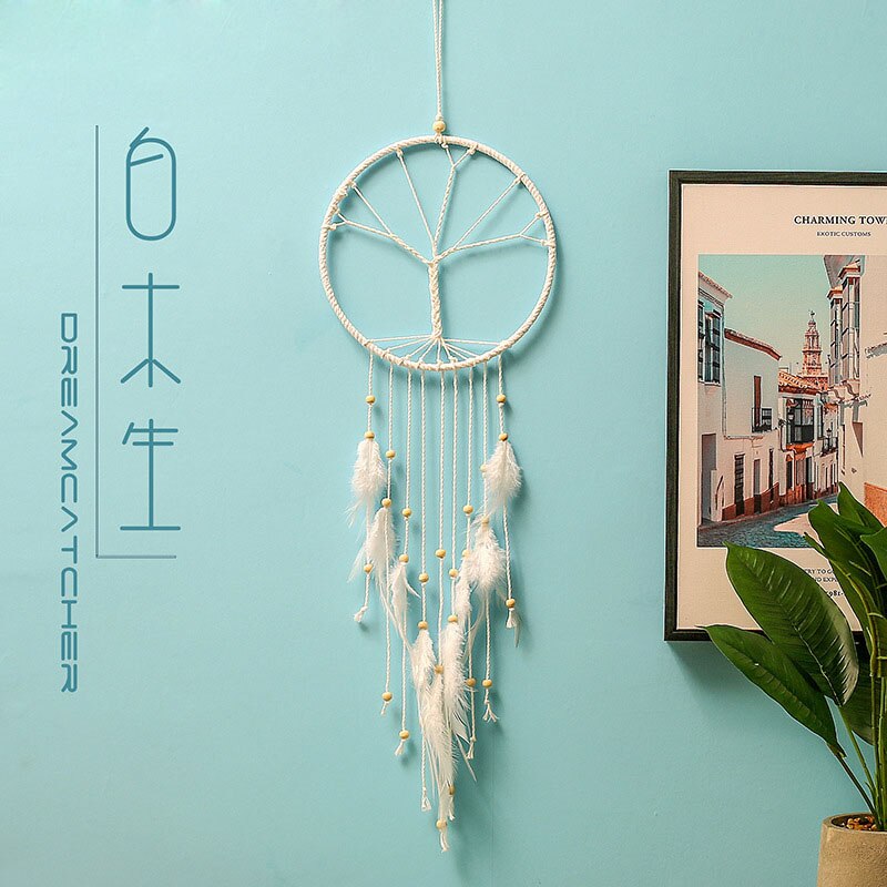 Atrapasueños blanco para colgar en la pared, colgante para decoración de sala de estar, dormitorio, de cumpleaños