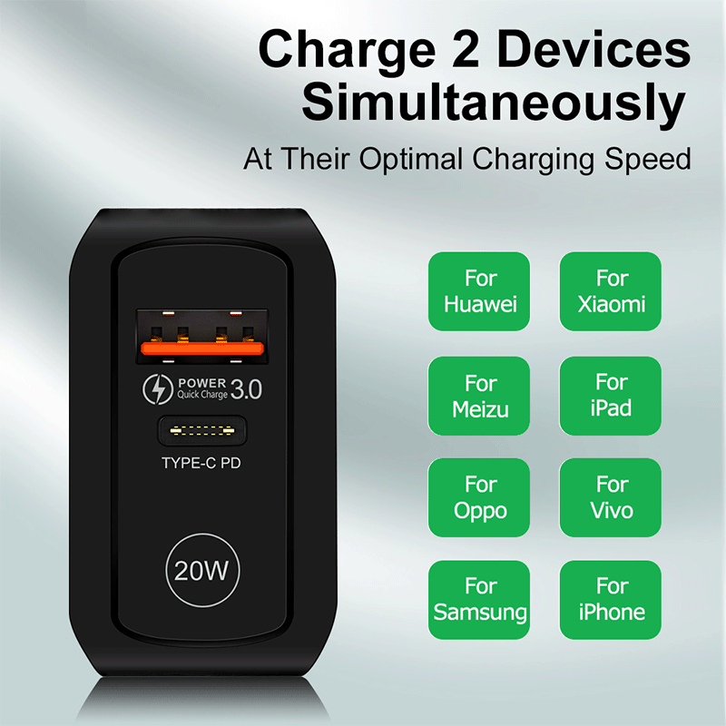 Charge rapide d'origine Apple 20W QC 3.0 PD pour Apple iPhone 12 11 Pro Max Xiaomi Samsung Usb Type C chargeur rapide adaptateur de chargeur de téléphone de voyage
