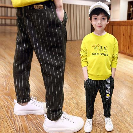 Barns fritidsbyxor pojkar byxor randiga byxor tryckta broderier tecknat mönster enfärgad barnbyxor enkel: Tjocka ränder / 11