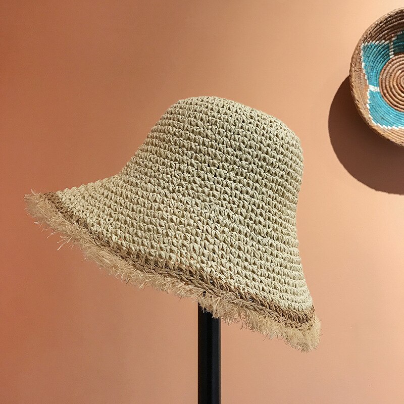 Dam stråhattar kinesisk stråhatt panamas uv-skydd solskydd strandhattar dam visir hopfällbara kvinnlig sommarsolhatt: Beige