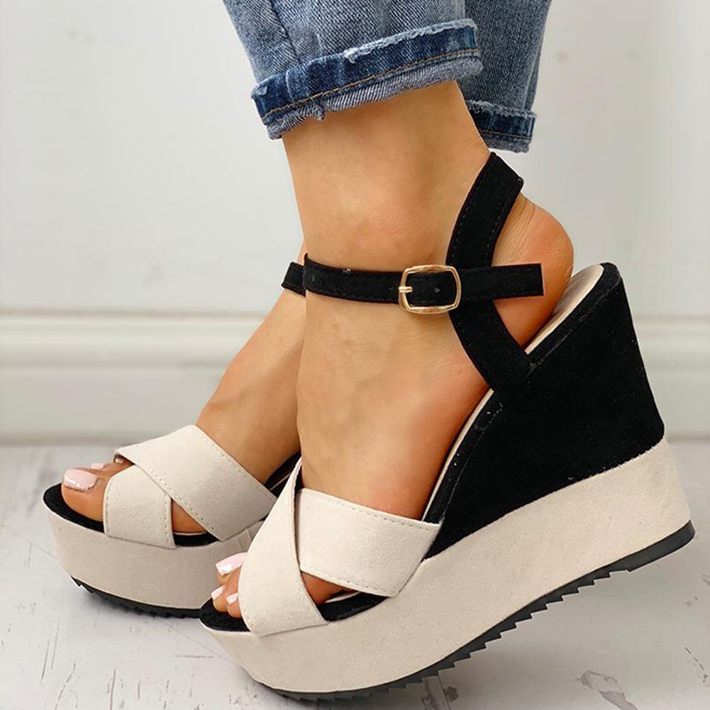 INS ankle-strap Leisure Wedges Women Shoes Summer Sandals Woman patchwork Platform High Heels Shoes Woman