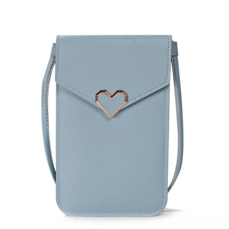 Mini bolso cruzado para teléfono móvil, bolso de hombro de cuero de PU, con pantalla táctil: Azul
