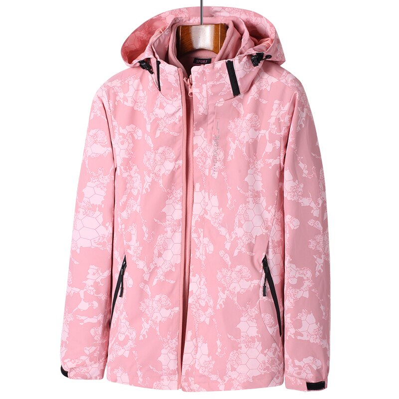 3 in 1 Frauen Winter Jacke Druck Wasserdichte Windjacke draussen Regen Mit Kapuze Vlies Ski Jacke Damen Snowboard Warme Schnee Mantel: Rosa / 4XL