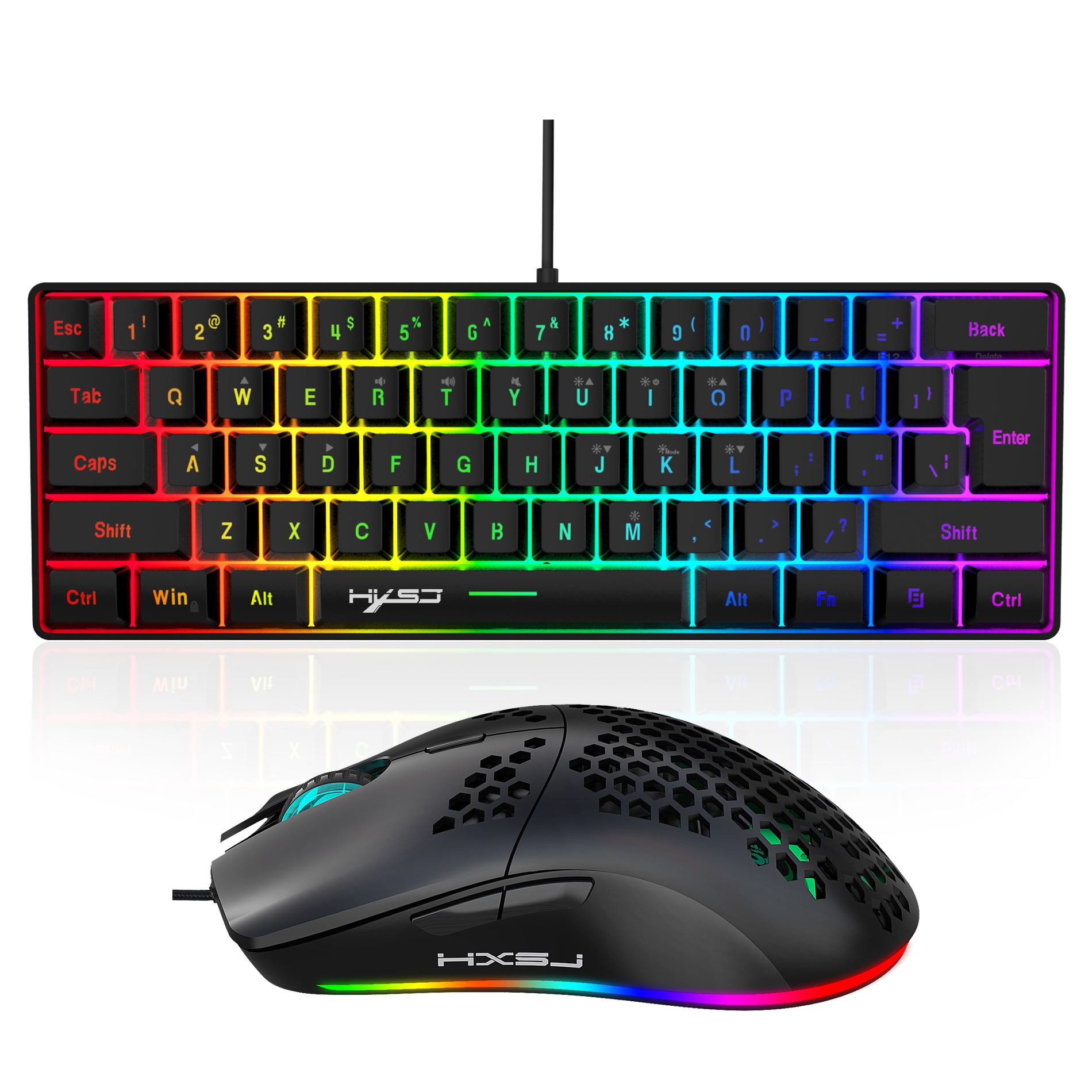 HXSJ 61-Tasten V700 RGB leuchtende mechanische Tastatur- und Mauskombinationen Gaming-Set für Computerspiele