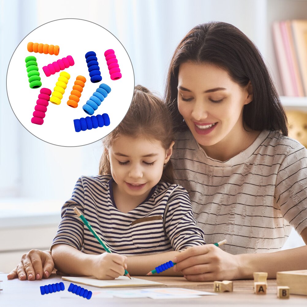 40pcs Children Writing Aid Grips Supple Pencil Gripers Pen Sleeves Finger Protection Covers