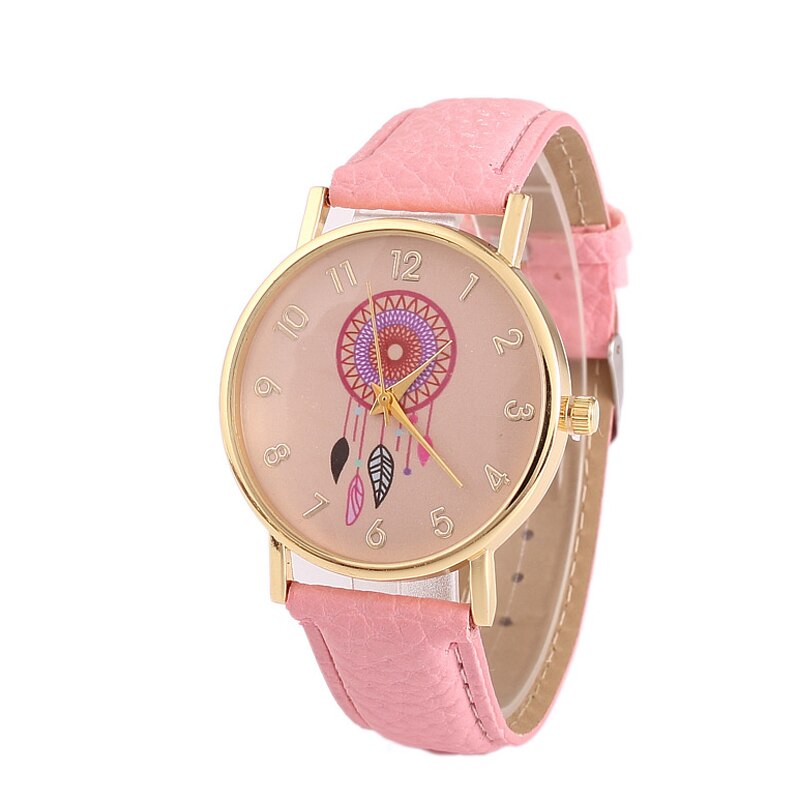 Reloj atrapasueños de para mujer, relojes casuales, de cuero, de cuarzo, LZ4097: Rosa