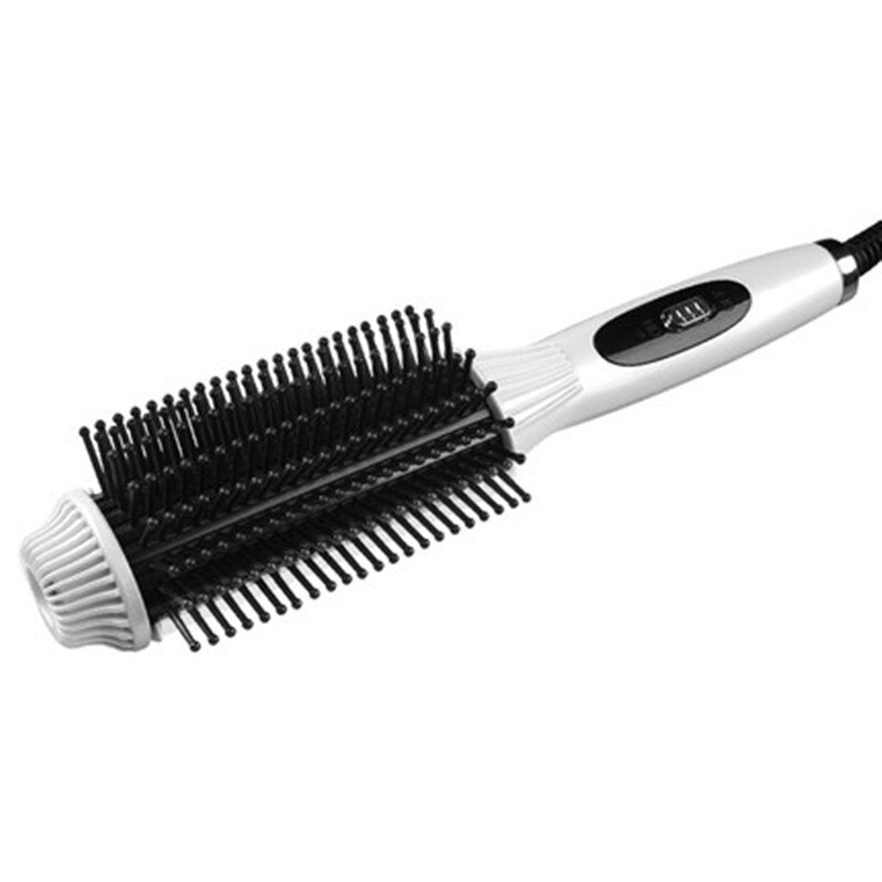 Plancha de pelo giratoria de calentamiento rápido, cepillo eléctrico recto de pelo portátil, peine de peinado instantáneo, rizador y alisado: White color / EU