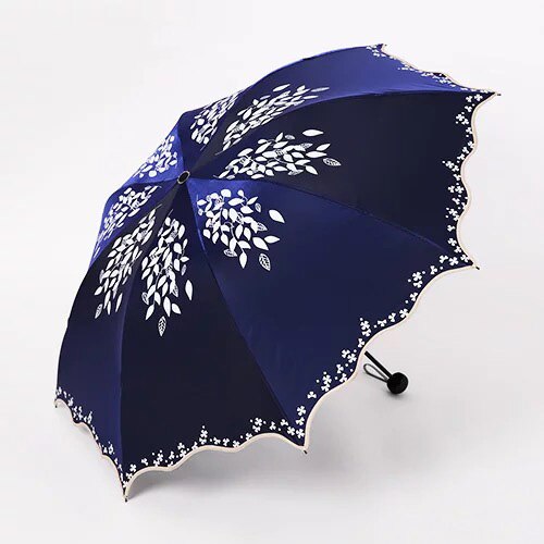 Sombrilla de Sol de , paraguas de lluvia de para mujer, paraguas doble de hojas de princesa, sombrilla femenina, portátil para mujer: Azul