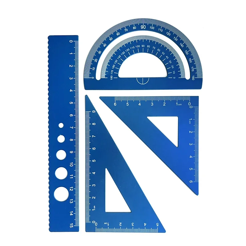 4 In 1 Metalen Liniaal Aluminium Hoekliniaal Gratractor Driehoek Liniaal Multifunctionele Meetinstrumenten Set Vierkante Goniometer: YELLOW