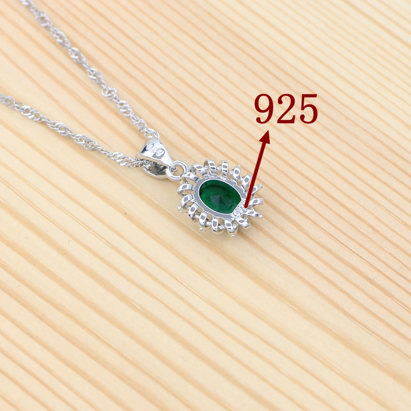 925 Sterling Silber Ohrringe Offenen Ring Halskette Anhänger Grün Zirkonia Zubehör Ethnischen Stil Schmuck Bausatz