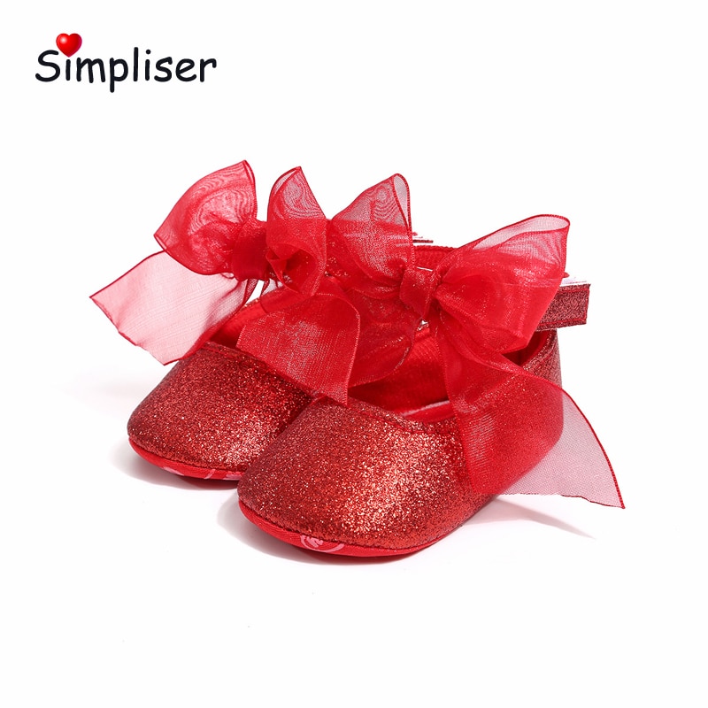 Princesse bébé filles robe chaussures infantile enfant en bas âge berceau chaussures premiers marcheurs grand arc semelle souple anti-dérapant Prewalkers chaussures rouge