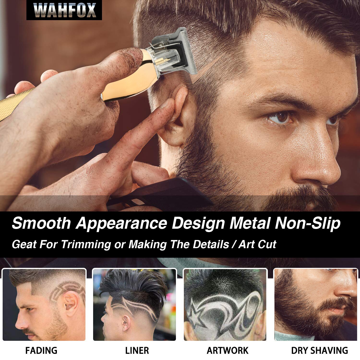WAHFOX Hair Cutting Machine Cordless Barber Hair Clippers For Men Rechargeable Beard Trimmers Electric Haircut