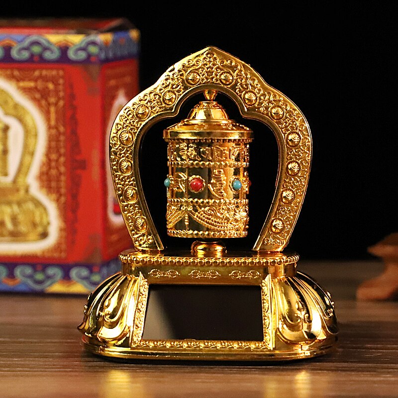 Tibetan Tibet Buddhist Solar Energy Gilding OM Prayer Wheel Spinning For Car