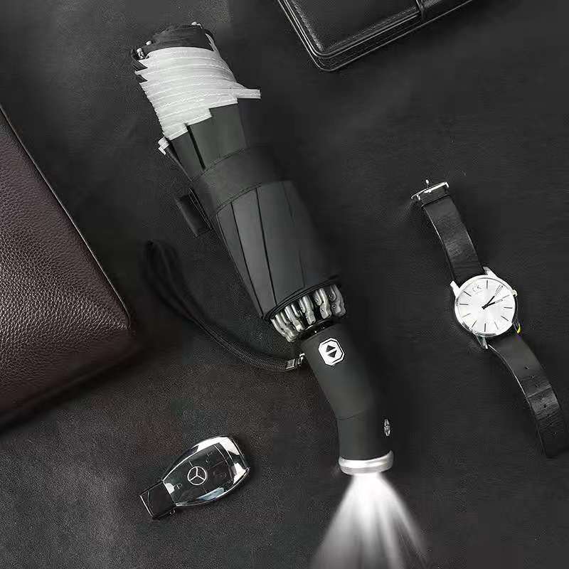 Dla Xiaomi automatyczny parasol z odblaskowym paskiem do tyłu światła Led parasol akademii 10 żeber 3-składany odwrócony parasol: Rotatable black