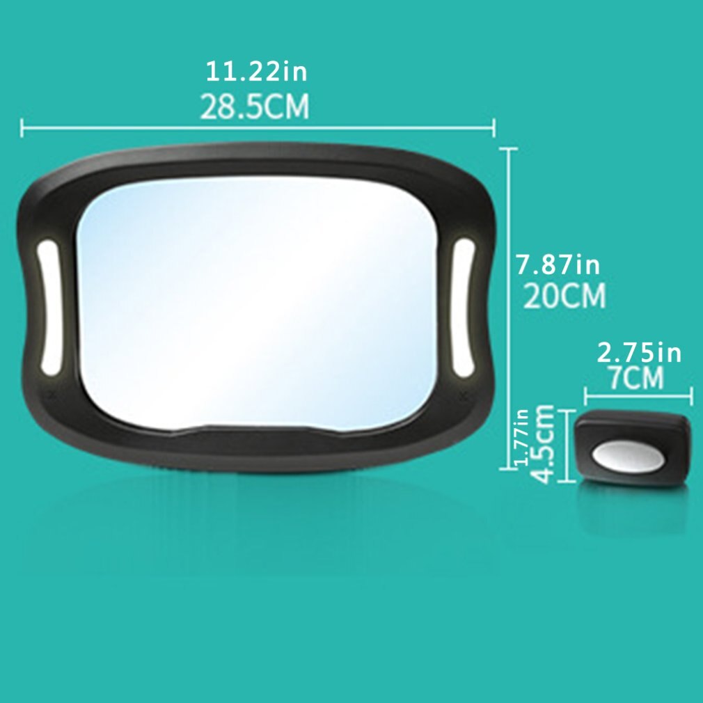 Assento de carro espelho retrovisor do bebê remoto luzes led espelho retrovisor acrílico abs 360 graus rotação