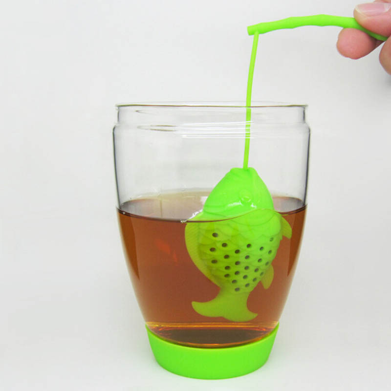 Silicone Tea Infuser FIsh Shaped Tea Strainer Kitchen Supplies Non-toxic Teapot Accessory: green