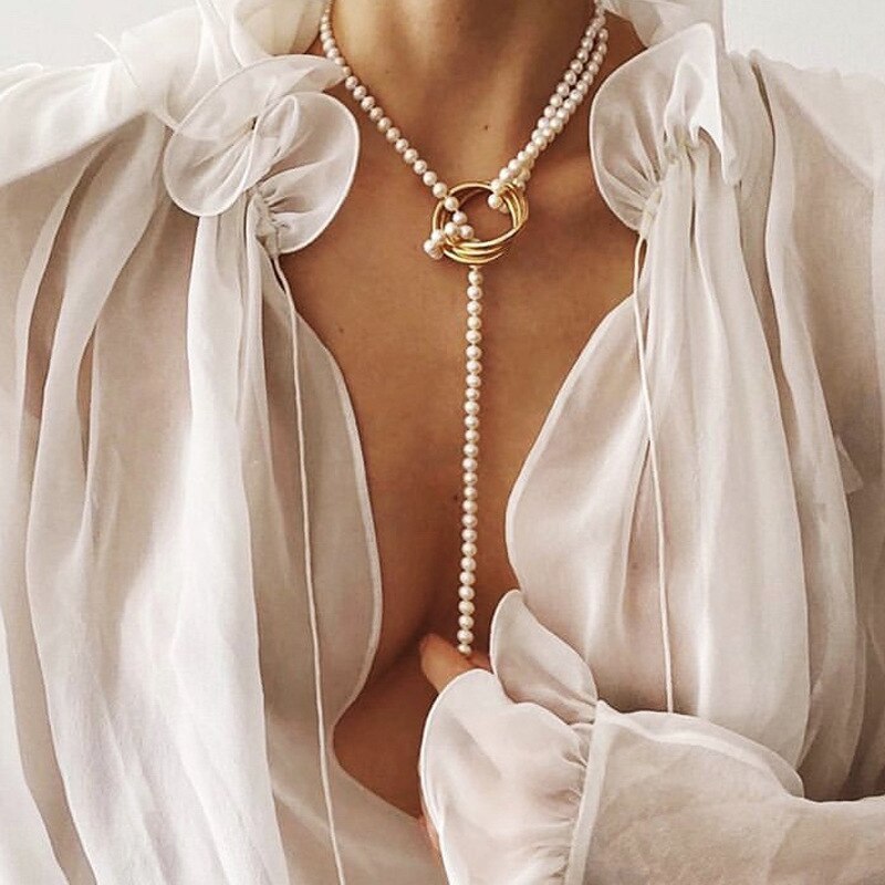 DIEZI Vintage Exaggeration Statement Choker Necklace Wedding Imitation Pearl Coin Pendant Necklaces Women Chain Jewelry: circle