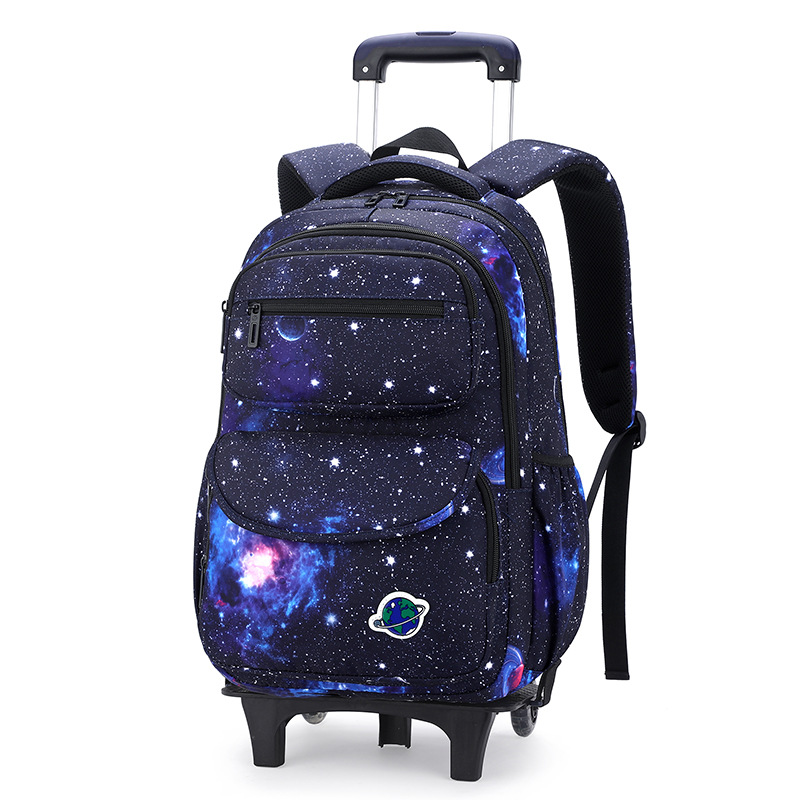 Kinder Trolley Schulranzen Raum Starry Sky Gedruckt Abnehmbarer Jungen Roll Rucksäcke Kinder Gepäck Rädern Taschen Bare Bookbag: 2 wheels C