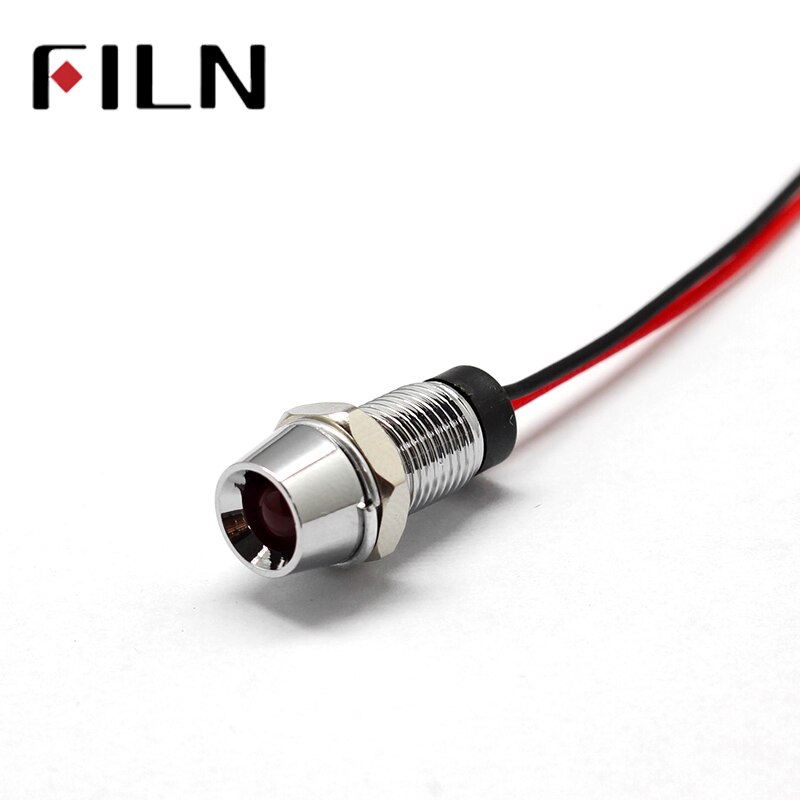 8mm 3 v 6 v 12 v 24 v métal LED panneau pilote tableau de bord indicateur de Signal voyant 20 cm câble Chrome fini voiture bateau Marine