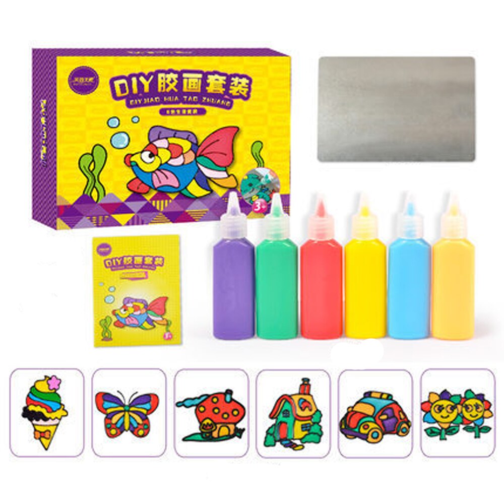 Børn diy tegning legetøj tegneserielim tempera maleri til børnehave kunst håndværk baby legetøj barn fødselsdag legetøj til børn: 6 stk mønstersæt