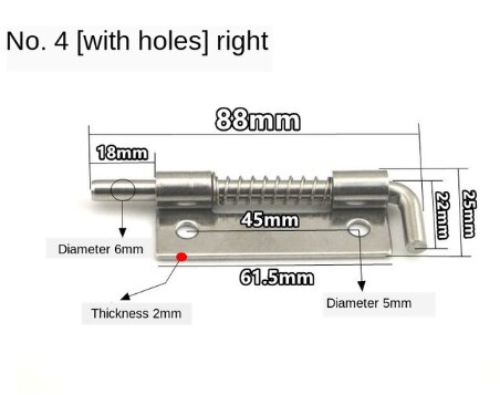 304 Stainless Steel loaded Hinge bisagras Security Spring bolt Barrel Latch for Industrial Welding Distribution Cabinet Hardware: 4-hole-R