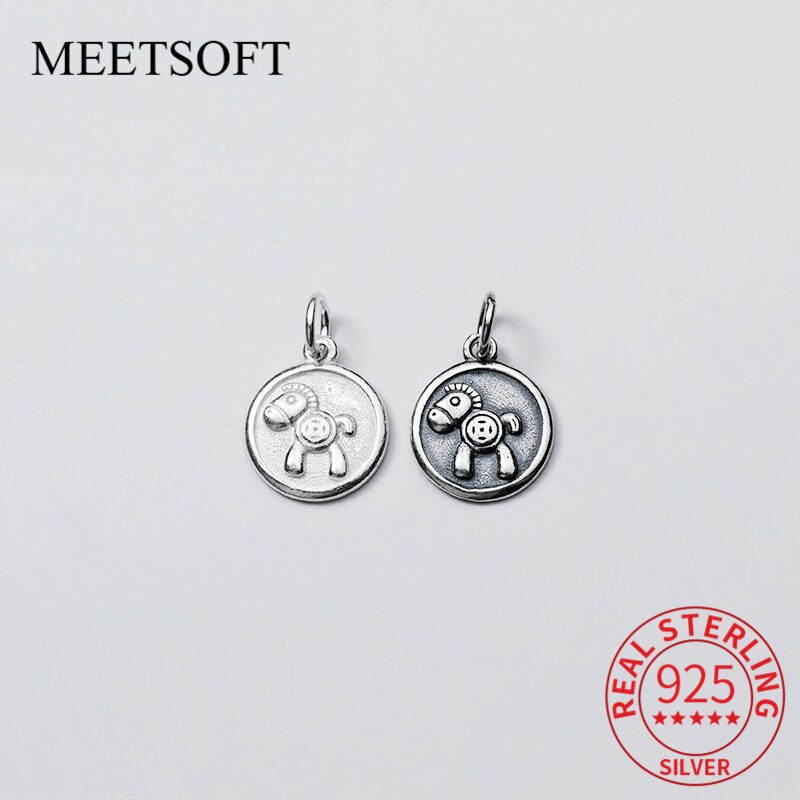 Meetsoft modisch 925 Sterling thailändisch silber runde kleine pferdeanhänger diy handgemachte halskette dekoration Armbinde schmuck accessoire