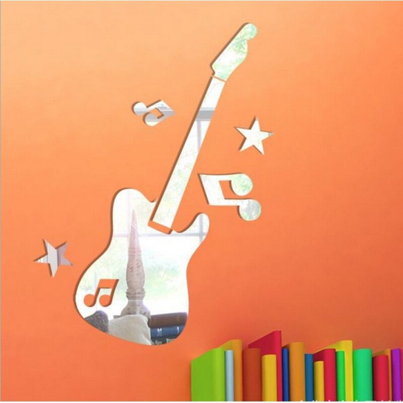 Spejl aftagelig guitar m/ musik symboler mærkat kunst vægmaleri væg spejl klistermærke dekoration