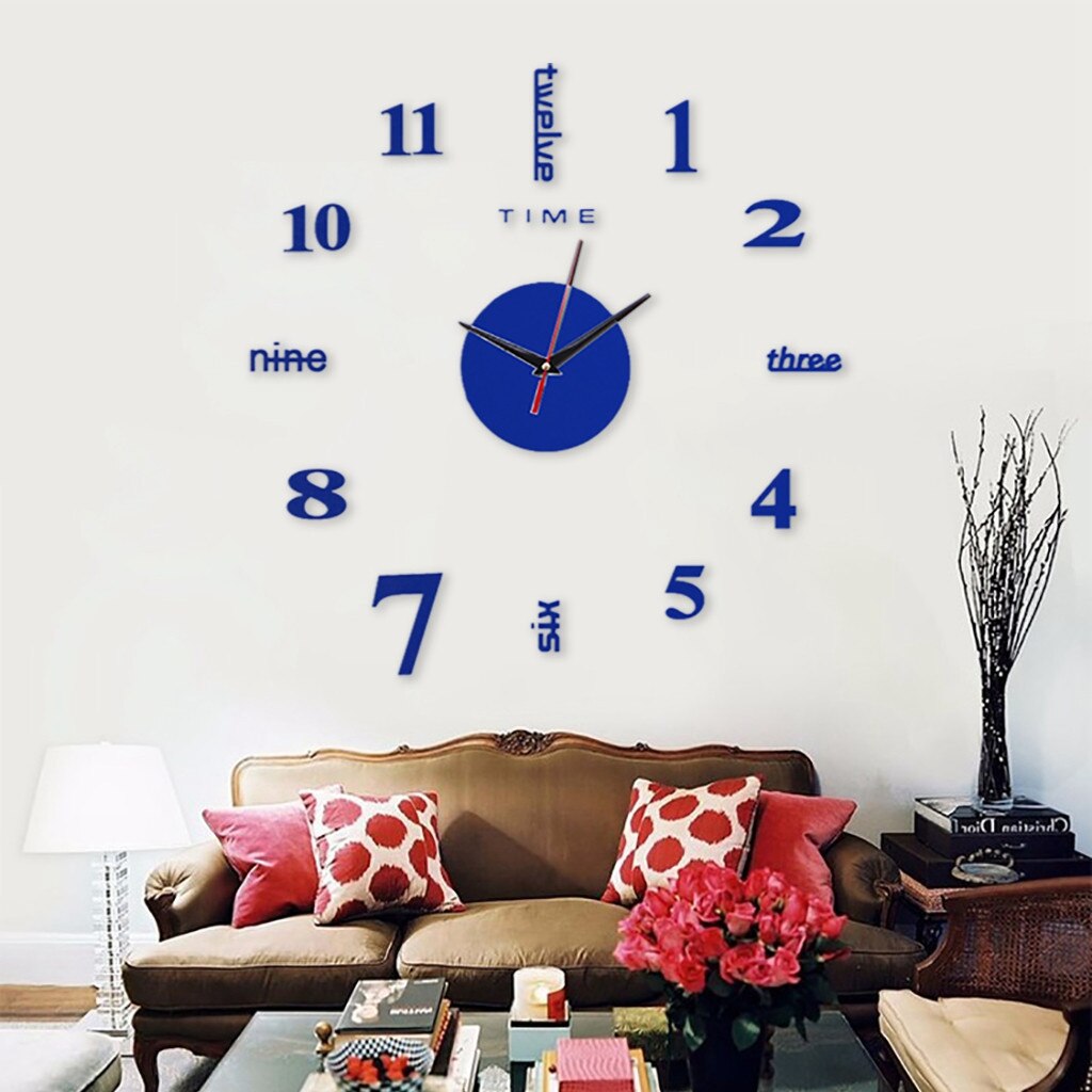 Diy Clock Frameless DIY Wall Mute Clock 3D Mirror Surface Sticker Home Office Decor Home decoration Modern Wall Clock 50x50cm: D