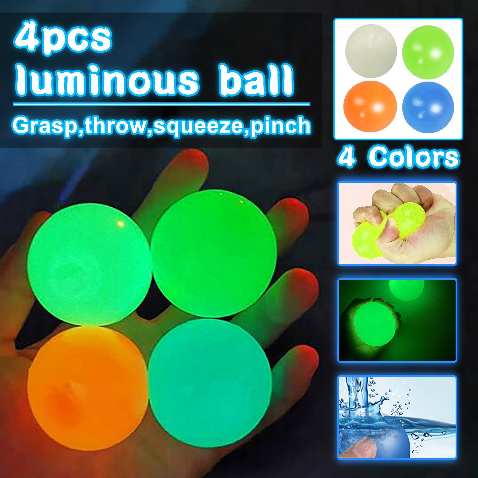 4PCS Stress Klebrigen Squash Bälle Reliever Spielzeug glow in the dark balls für Kinder игрушки Indoor Spiel leucht wirkung spielzeug