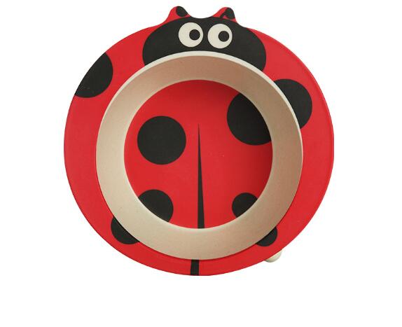 Cartoon Bamboe Servies Dier Babyvoeding Voedsel Kom Zuigeling Kids Plaat Milieuvriendelijke Leuke Kinderen Baby Eten Voedsel Kom Plaat: ladybird