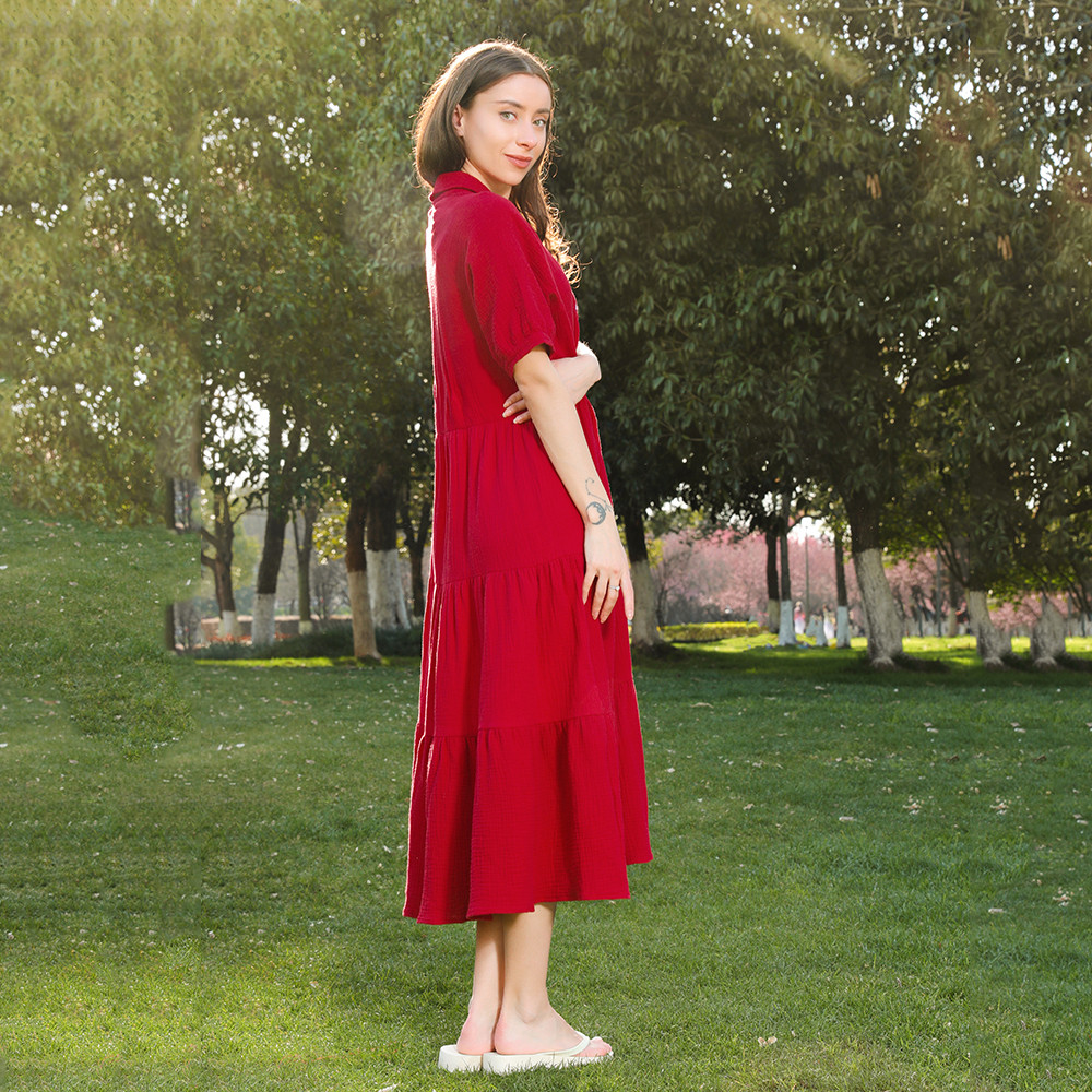 Cotton Matching Family Outfits Mom and Daughter Dress Leisure Vacation Red long Dress Mommy and Me Matching Clothes Family Look