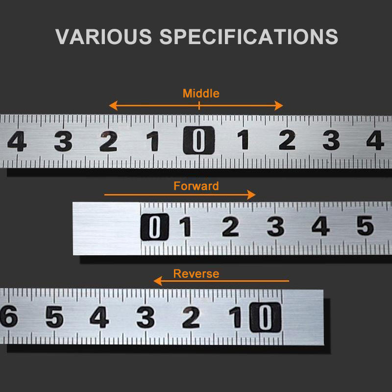 13 mm Edelstahl-Klebelineal, 1–10 Meter, Kohlenstoffstahlband vorwärts/rückwärts/mittlere Metallskala für Holzbearbeitung, flaches Lineal
