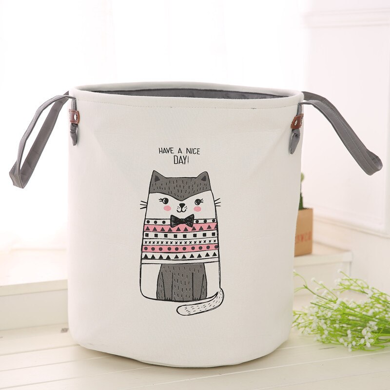 Leuke Dier Wasmand Opvouwbare Speelgoed Opslag Picknick Vuile Kleren Mand Katoen Wassen Kleding Doos Baby Organizer: Pink Cat