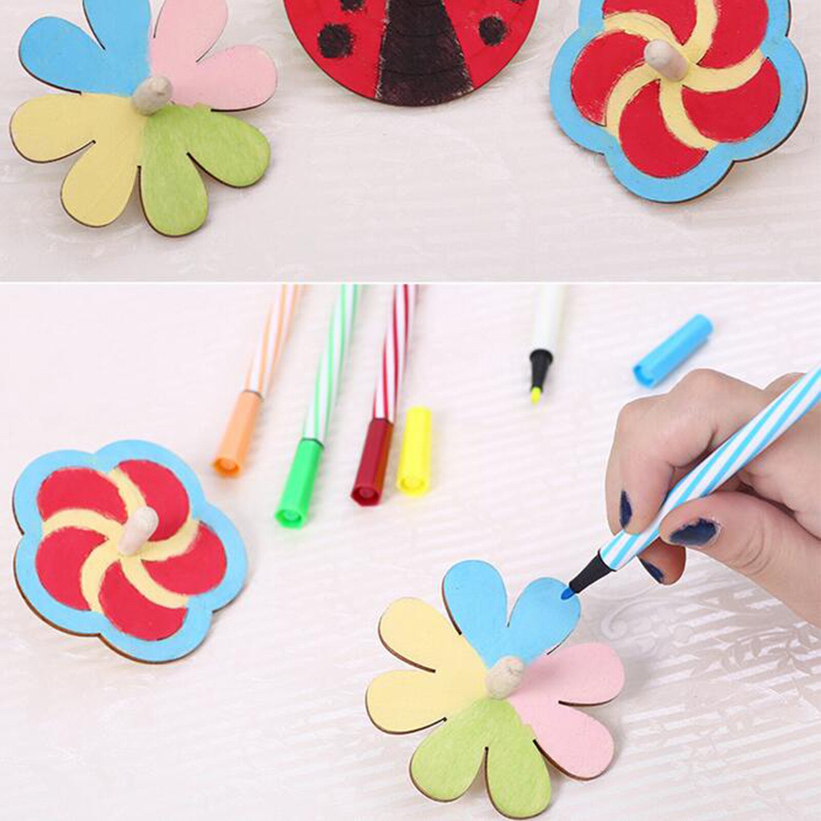 10Pcs/Set Wooden Spinning Tops Wooden Toy Spinning Top Kids Birthday Party Favours Children Party Bag Intelligence Toys