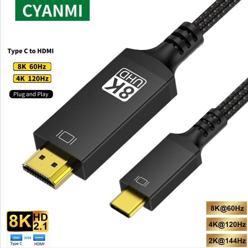 USB C to HDMI Cable 8K@60Hz 4K@120Hz Type C to HDMI-Compatible HDTV Cable for TV Converter MacBook Air iPad USB-C HDMI Adapter: black / 3m