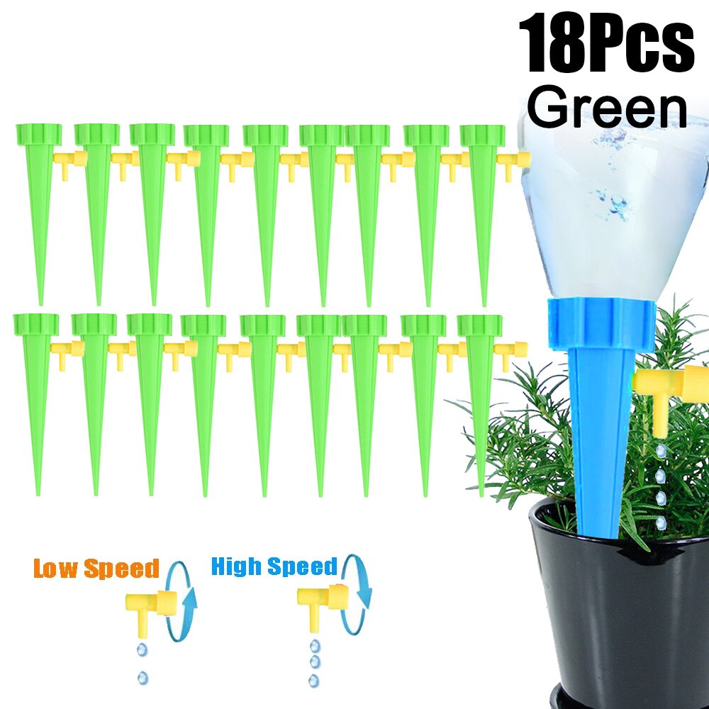 Herramienta de riego por goteo automático, Kit de sistema de riego de jardín de plantas y flores, ajustable, dispositivo de autorriego: 18PCS Green