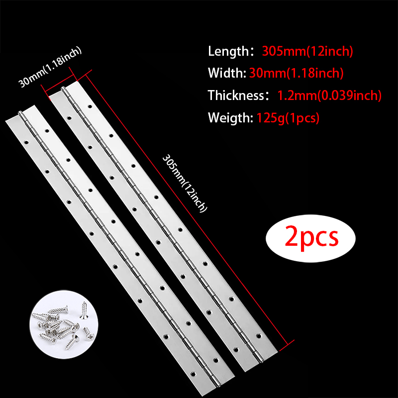 6in-20in Piano Hinges Heavy Duty Stainless Steel 304 Continuous Hinge Long Cabinet Cupboard Furniture 2pcs 8in 10in 12in 16in: transparent