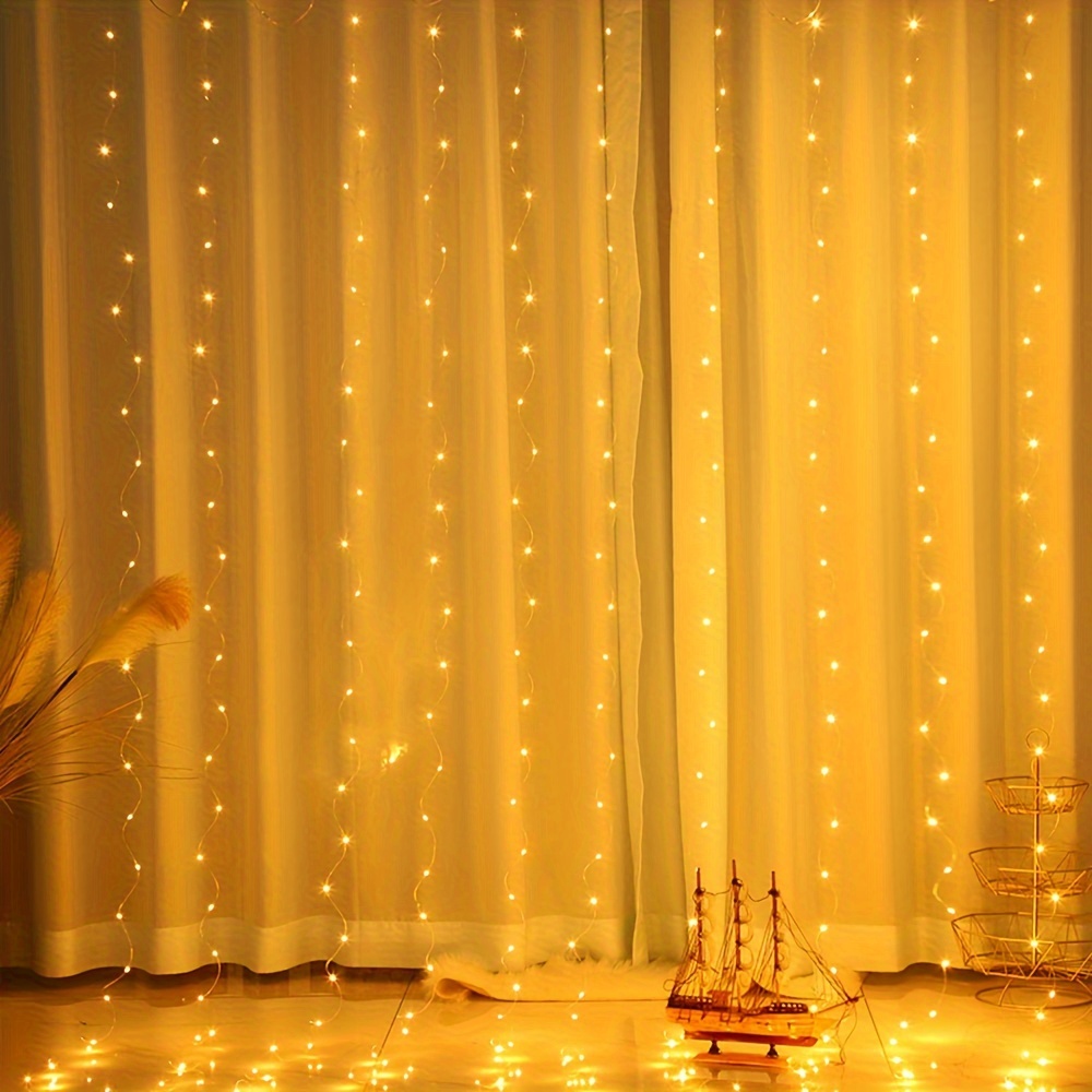 Luces LED de cortina de alambre de cobre, USB, 8 modos, luces centelleantes de hadas remotas para Navidad, boda, , hogar, jardín, decoración interior/exterior