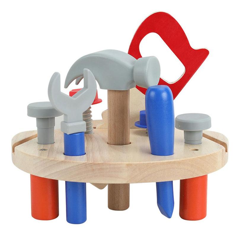 Banco de herramientas de madera de simulación para niños, caja de herramientas grande, combinación de tuercas de tornillo, herramienta de desmontaje DIY, juguete de mantenimiento de mesa: Default Title