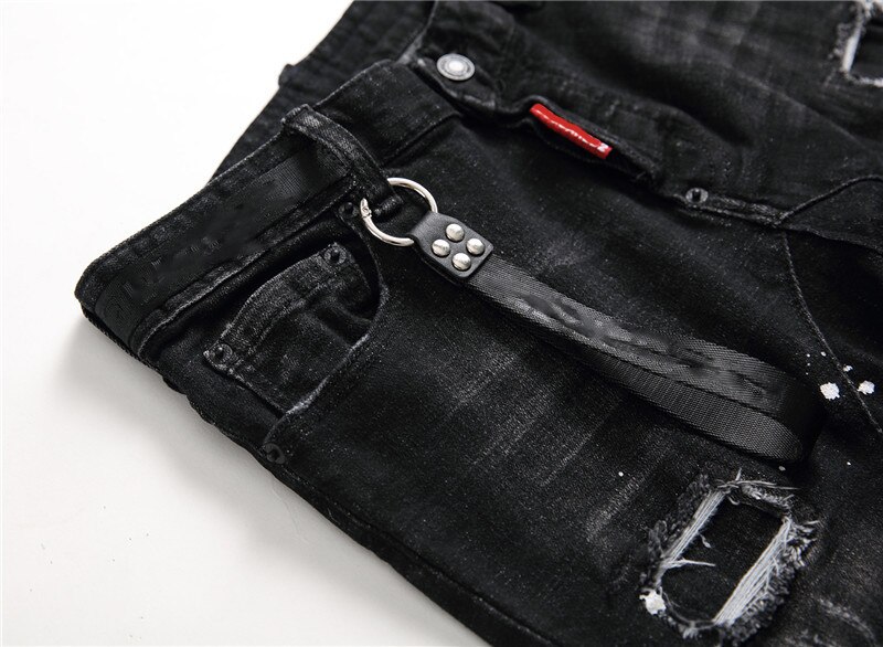 Licht Luxus männer schlank-passen Zerrissene Edle Schwarz Jeans, Weiß Waschen lässig Jeans, kratzer Stilvolle sexy Straße Jeans;