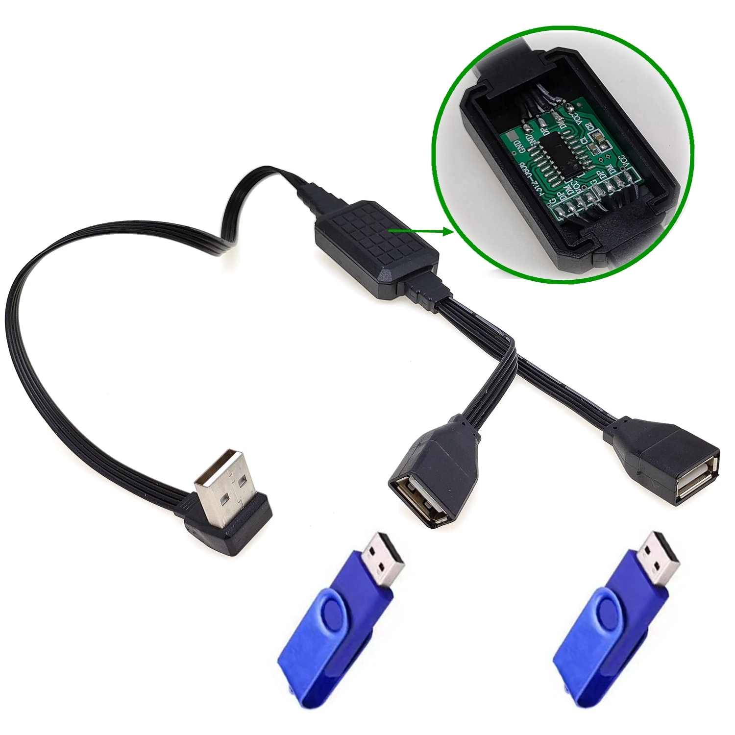 Dual dataUSB 2.0 universal data cable adapter for cars and laptops USB hub 2-port splitter 20CM-110CM