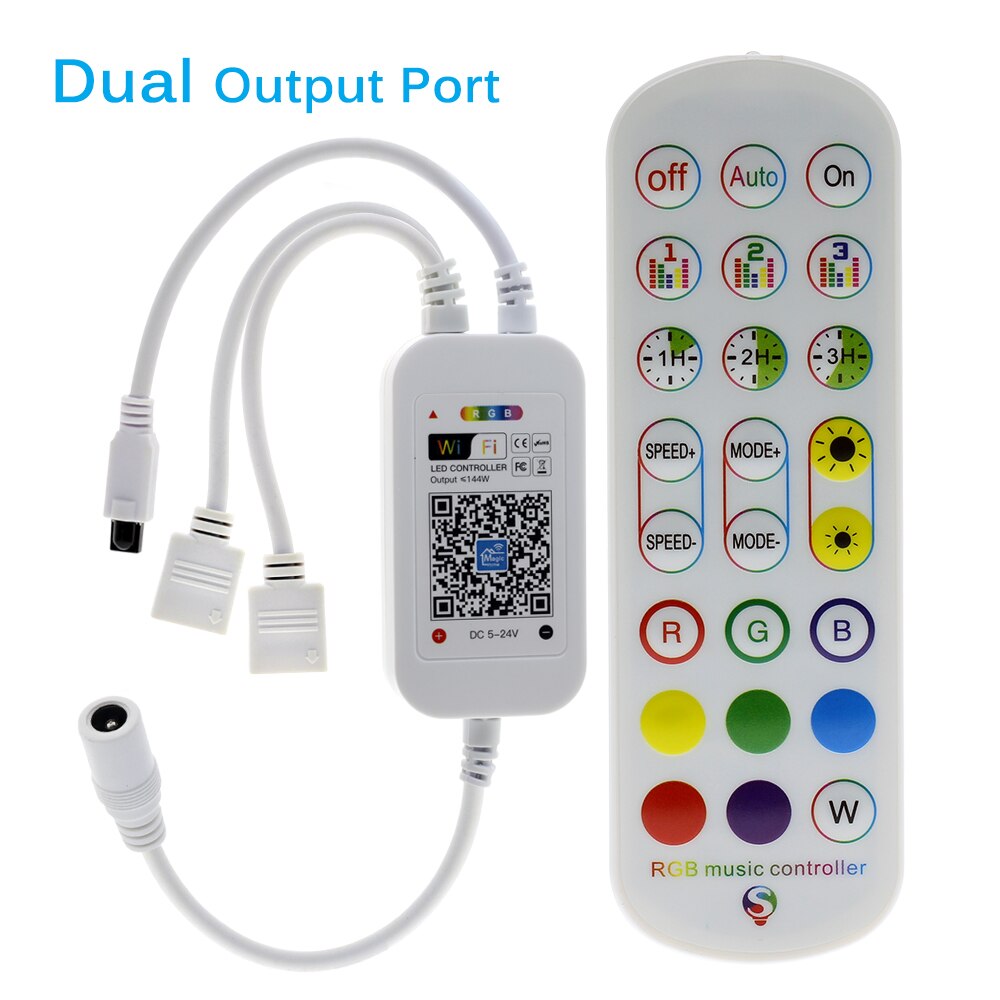 Wifi RGB LED Controller 5V-24V IR Remote Controller Dimmer WiFi Wireless Smart Music Controller Work with APP for RGB LED Strip: Dual Output