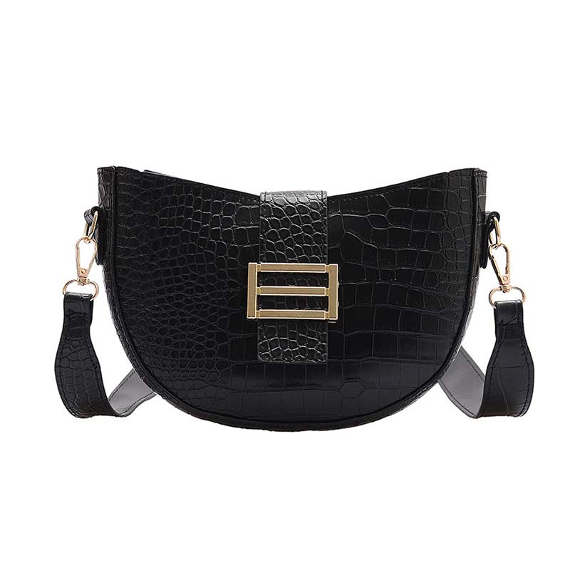 Crocodile modèle PU cuir sacs à bandoulière pour femmes couleur unie sac à bandoulière femme sacs à main sauvage sac de selle: Black