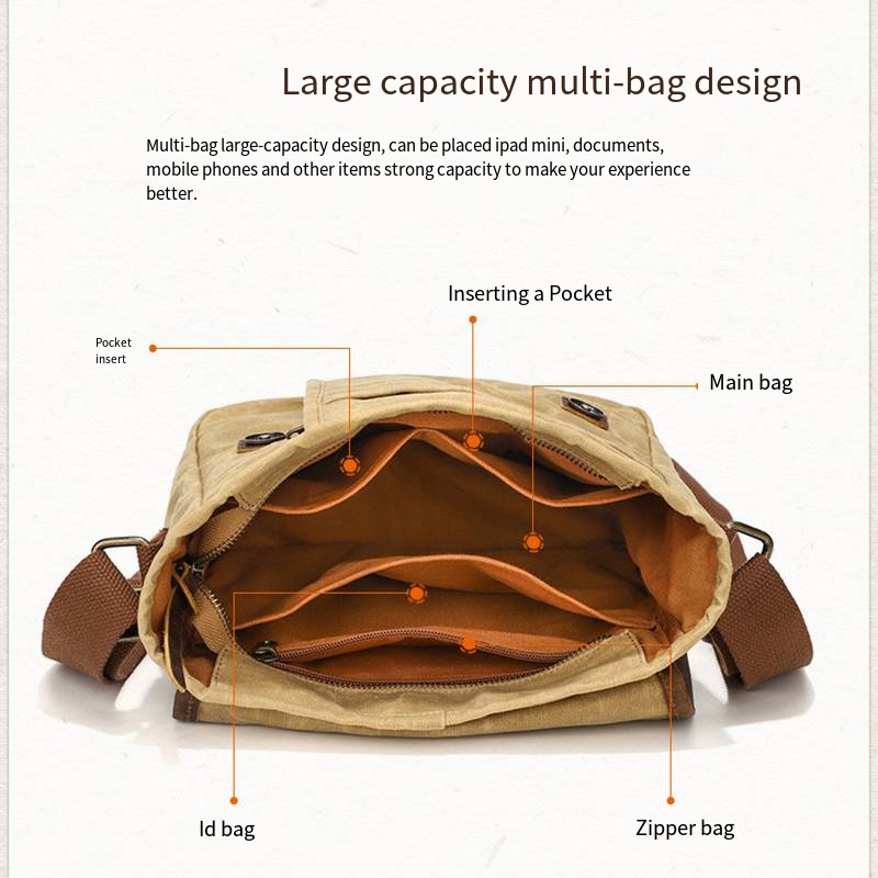 Oulylan retro crossbodytas, schoudertas voor heren, canvas, waterdicht, slijtvast, casual, outdoor, reistas