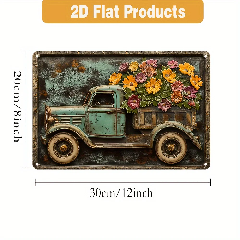 1pc Truck Flower Retro Metal Sign Wall Art Decor Ideal for Vintage Garage Cafe Bar Living Room As A Stylish Wall Decor Plaque