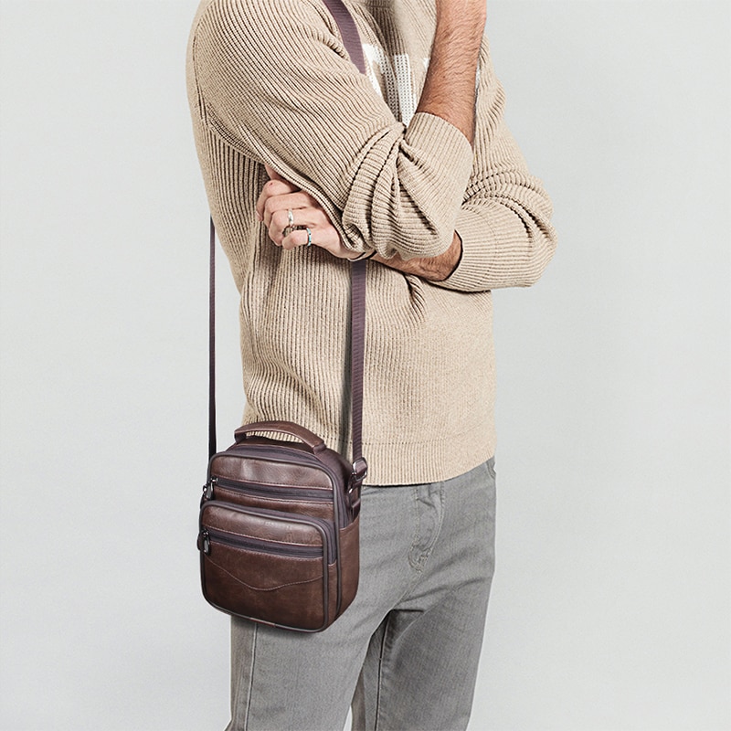 Men Messenger Bag Leather Vintage Crossbody Bag High Capacity Business Briefcase Handbag Man Casual Shoulder Bags Cross Body