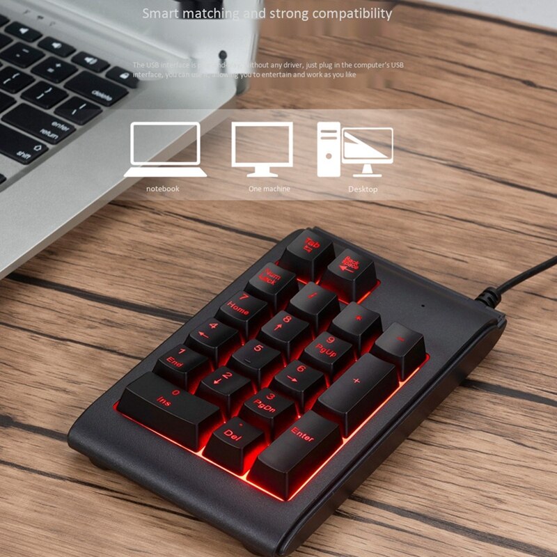 -Wired Keyboard, 3 Color LED Backlit 19 Key USB Mechanical Numeric Keyboard, for PC Laptop